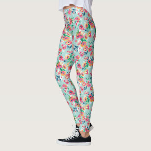 Legging Padrão de Flores Pintadas