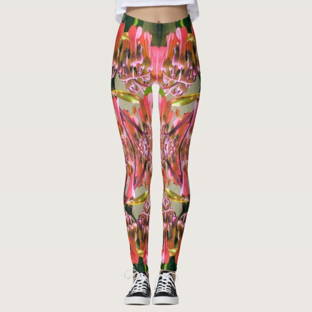 Legging Padrão de Flores Rosa (Frente)