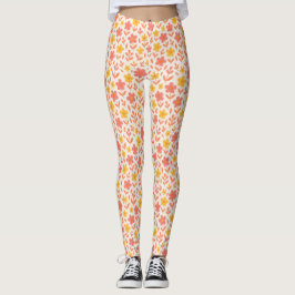 Legging Padrão de flores rosa e amarela