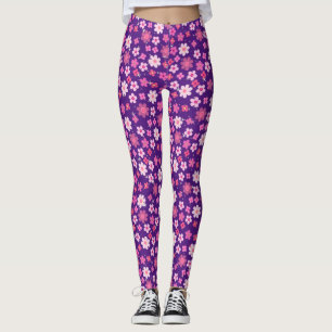 Legging Padrão de Flores Rosa Pequenas C10 Roxo BG