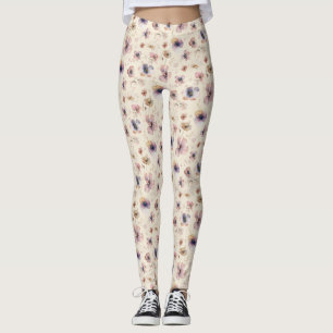 Legging Padrão de flores silvestres rosadas em aquarela bo