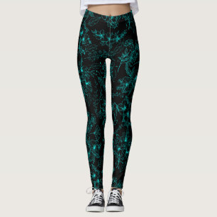 Legging Padrão de flores simples 01.b.Azul Preto BG