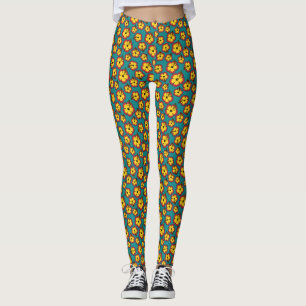 Legging Padrão de Flores Tropicais do Hibiscus Vermelho Am