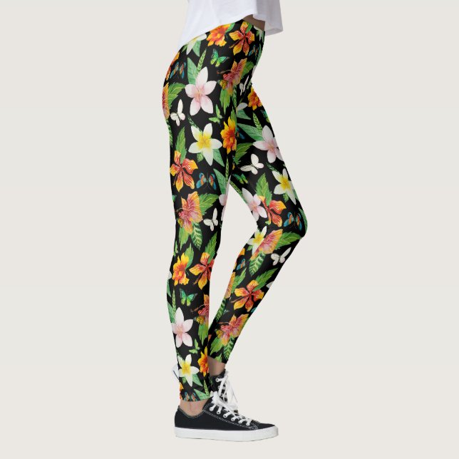 Legging Padrão de Flores Tropicais e Borboletas (Direita)