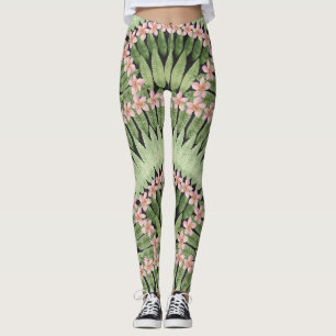 Legging Padrão de Flores Tropicais Pintadas À Mão