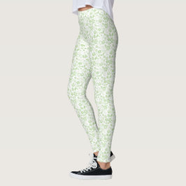 Legging Padrão de Flores Tropicais Verde-Colza