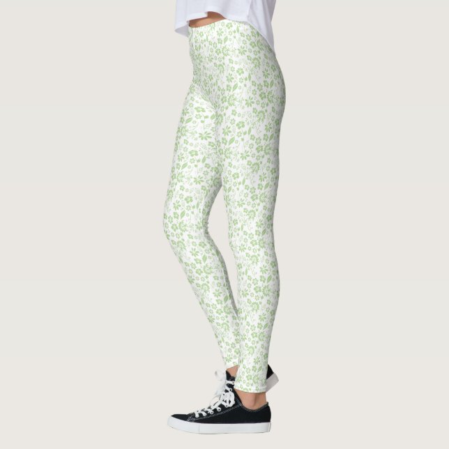 Legging Padrão de Flores Tropicais Verde-Colza (Esquerda)