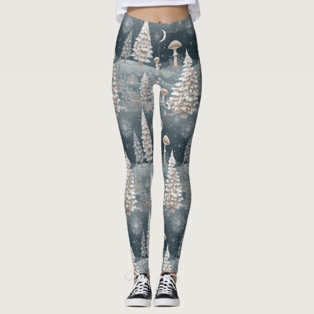 Legging Padrão de Floresta de Inverno de Cogumelo da Flore (Frente)