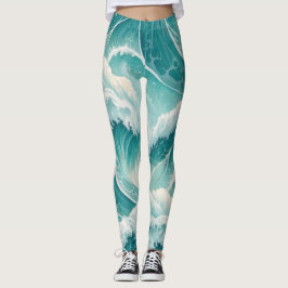 Legging Padrão de Fluxo Oceânico – Abstrato Fluido Azul Se