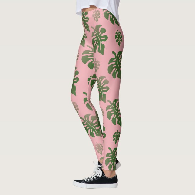 Legging Padrão de Folga Botânica Rosa Tropical Monstera de (Esquerda)