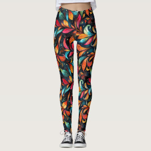 Legging Padrão de Folgas Coloridas - Fundo Preto
