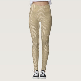 Legging Padrão De Folha Castanha-Castanha-Lenha Metálica E