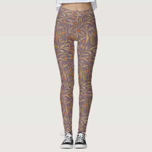 Legging Padrão de Folha de Aquarela Elegante Fundo Roxo
