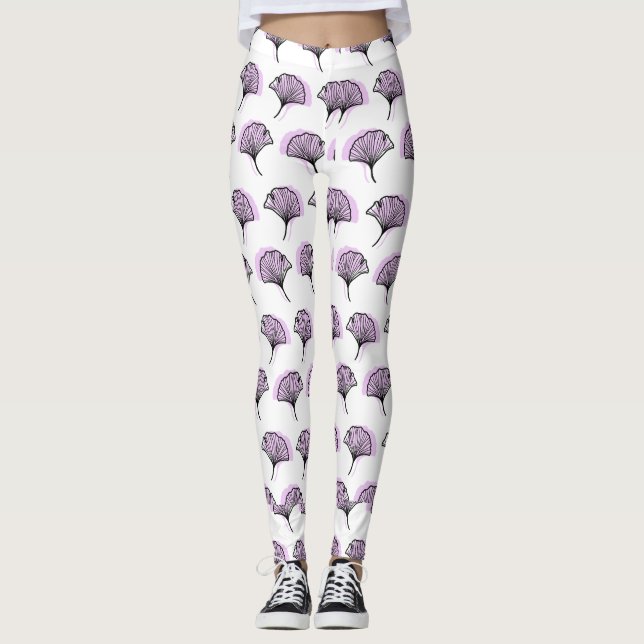Legging Padrão De Folha De Ginkgo Roxo Elegante (Frente)