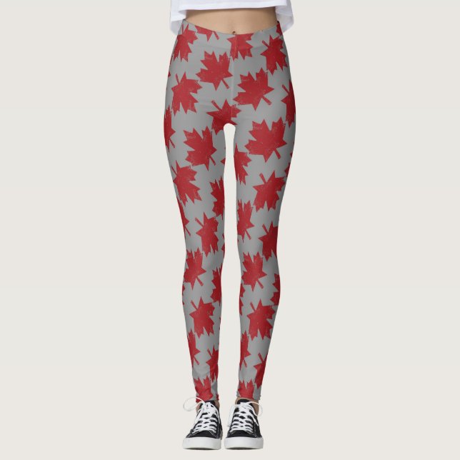 Legging Padrão de Folha de Maple (Frente)
