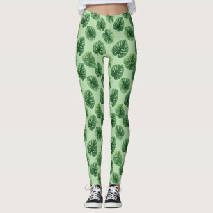 Legging Padrão de Folha de Monstera em Aquarela