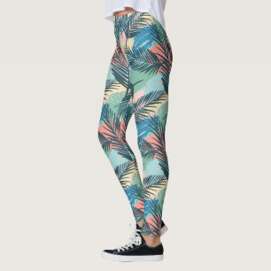 Legging Padrão de Folha de Pastel Tropical
