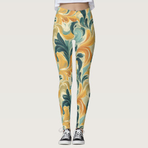 Legging Padrão de Folha de Vintage Inspirada em Paisley (1