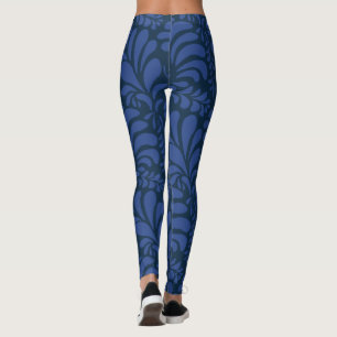 Legging Padrão de Folha, Meias Azuis