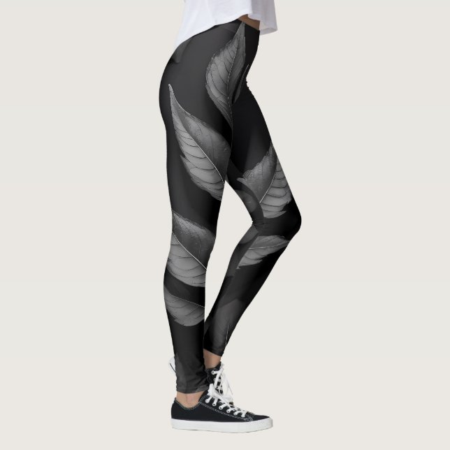 Legging Padrão de Folha Preta (Direita)