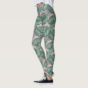 Legging Padrão de Folha Tropical