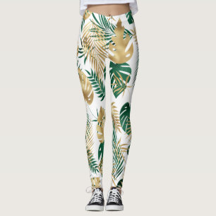 Legging Padrão de Folha Tropical