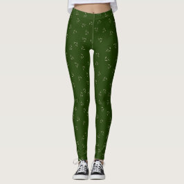 Legging Padrão de Folha Verde Escuro