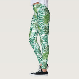 Legging Padrão de Folha Verde Tropical Retroativa
