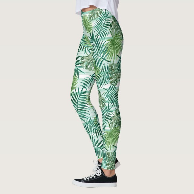 Legging Padrão de Folha Verde Tropical Retroativa (Esquerda)