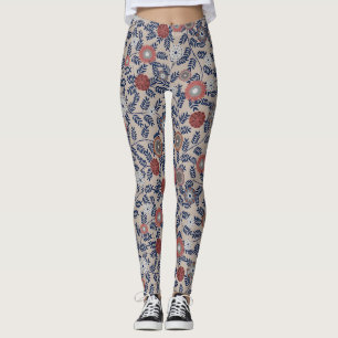 Legging Padrão de folhagem impressionante em azul-turquesa
