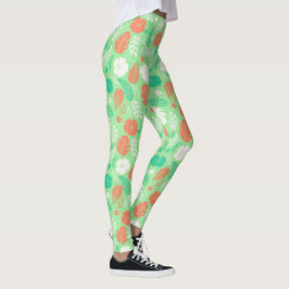 Legging Padrão de Folhagem Tropical Verde e Laranja