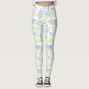Legging Padrão de Folhas Botânicas e Ramificações de R