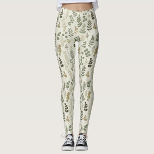 Legging Padrão de Folhas Botânicas Prensadas – Estampa de