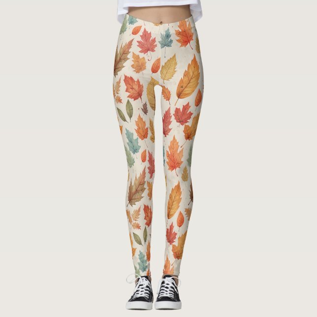 Legging Padrão de Folhas de Aquarela (Frente)