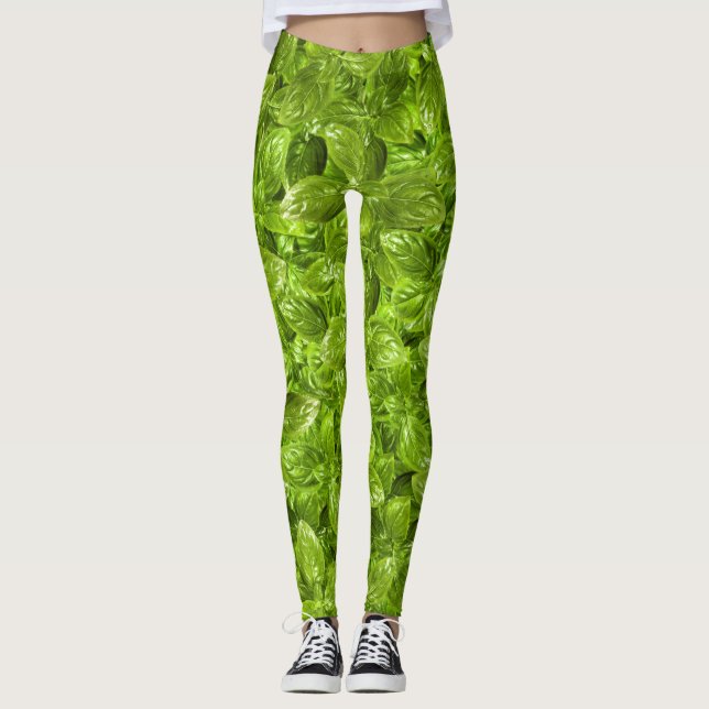 Legging Padrão de Folhas de Basil (Frente)