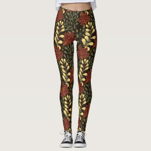 Legging Padrão de Folhas de Carvalho de Outono em Marrom e