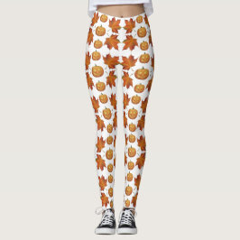 Legging Padrão de Folhas de Halloween e Folhas de outono