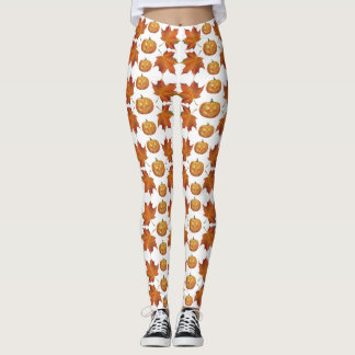 Legging Padrão de Folhas de Halloween e Folhas de outono