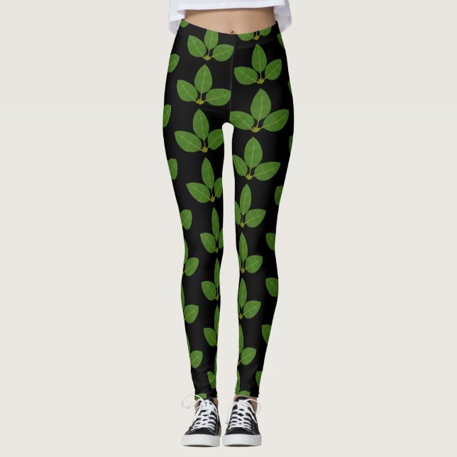 Legging Padrão de Folhas de Louro Verdes Modernas (Frente)