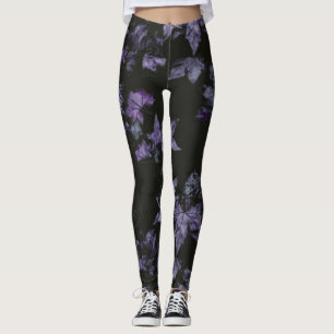 Legging Padrão de folhas de mapeamento roxo