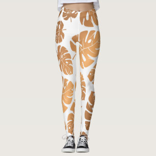 Legging Padrão de Folhas de ouro