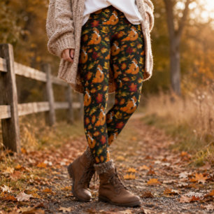 Legging Padrão de folhas de outono da raposa vermelha com
