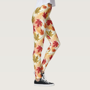 Legging Padrão de Folhas de Outono em Aquarela