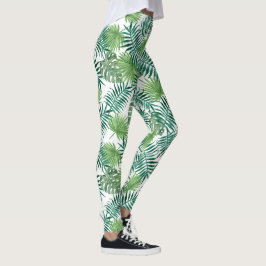 Legging Padrão de Folhas de Palmeira Verde Tropical
