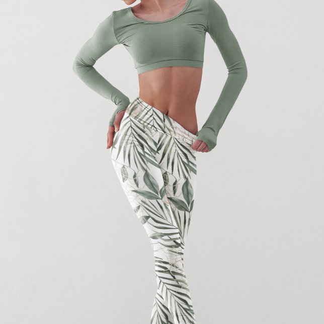 Legging Padrão de Folhas e Flores de Aquarelas Tropicais (Criador carregado)