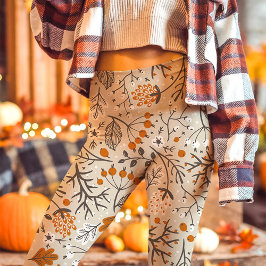 Legging Padrão de Folhas e Galhos de Frutas do Outono