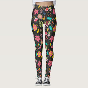Legging Padrão de Folhas Exóticas Florais