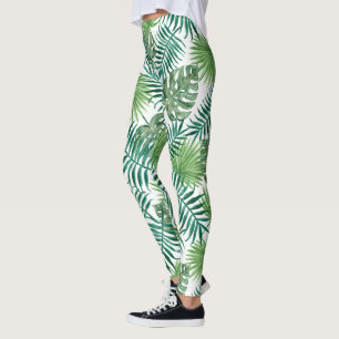 Legging Padrão de Folhas Exóticas Verdes