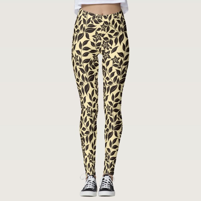Legging Padrão de Folhas Florais-23756 (Frente)