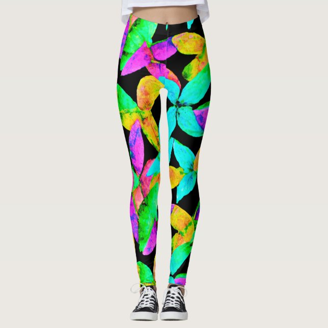 Legging Padrão de Folhas Neonscape (Frente)